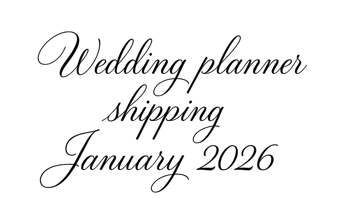Create a sign, transparent background, black fonts, beautiful script, font, and let it read: Wedding planner shipping January 2026